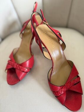 VALENTINO GARAVANI Vintage Burgundy Red Slingback Open Toe Sandals Shoe Heels 8